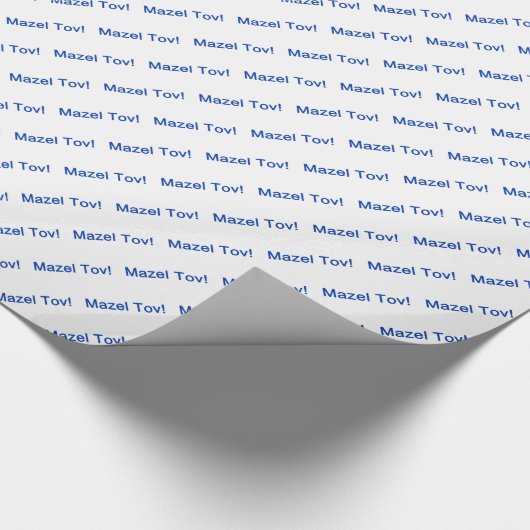 Blauw Mazel Tov! (Gefeliciteerd) op Wit Cadeaupapier (Hoek)
