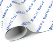 Blauw Mazel Tov! (Gefeliciteerd) op Wit Cadeaupapier (Rol Hoek)