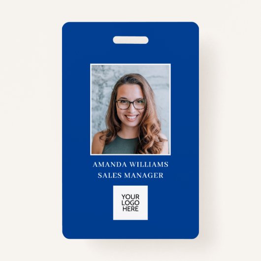 Blauw Medewerker Foto ID Logo QR Code Badge (Voorkant)