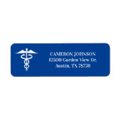 Blauw Medisch Caduceus Dokter Retouradres Etiket (Voorkant)