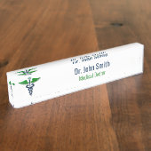 Blauw Medisch Caduceus Groen Stijlvolle Vleugels K Naambordje (Zijkant)