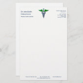 Blauw Medisch Caduceus Stijlvol Groen Vleugels Kru Briefpapier (Voorkant / Achterkant)