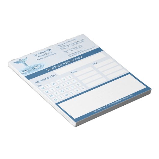 Blauw Medisch Caduceus Water Rimpelingen Afspraak Notitieblok (Schuin)