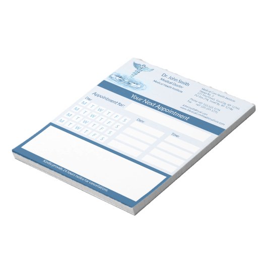 Blauw Medisch Caduceus Water Rimpelingen Afspraak Notitieblok (Linkerzijde)