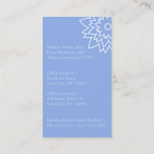 Blauw Medisch Professioneel Dokterskantoor Kliniek Visitekaartje (Achterkant)