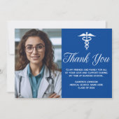 Blauw Medisch School Afstuderen Foto Aangepast Bedankkaart (Voorkant)