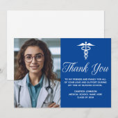 Blauw Medisch School Afstuderen Foto Aangepast Bedankkaart (Voorkant / Achterkant)