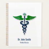 Blauw Medisch Stijlvol Caduceus Groene Vleugels Kr Planner (Voorkant)