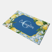 Blauw Mediterraan Citroen Monogram Naam Nieuw Huis Deurmat (Schuin)