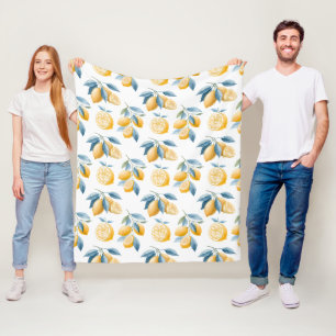 Blauw Mediterraan Citroen Patroon  Fleece Deken