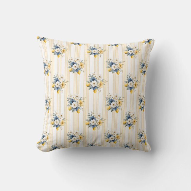 Blauw Mediterraan Citroen Patroon Kussen (Voorkant)
