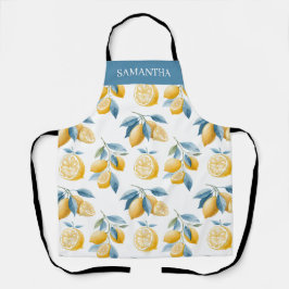 Blauw Mediterraan Citroen Patroon Naam Schort