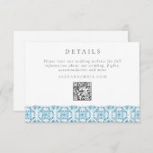 Blauw Mediterraan Huwelijksdetails QR Code Informatiekaartje (Voorkant / Achterkant)