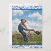 Blauw Mediterraan Italiaans Save the Date Foto Kaart (Achterkant)