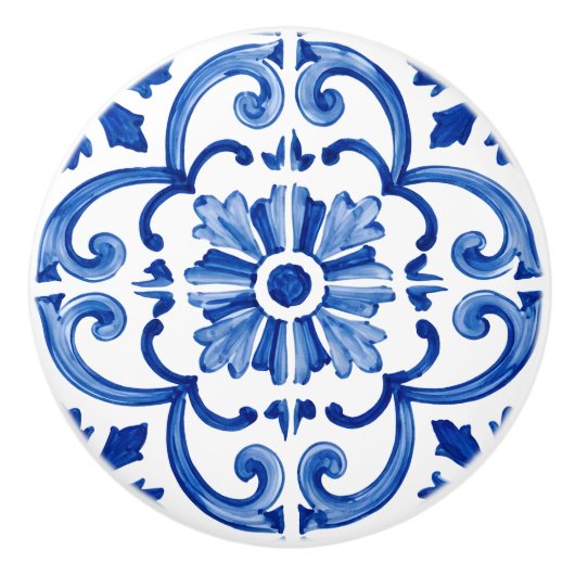Blauw Mediterraan  Keramische Knop (Voorkant)