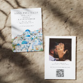 Blauw mediterraan landschap foto bruiloft save the date