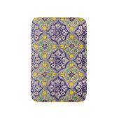 Blauw mediterraan patroongele bloesems badmat (Voorkant Verticaal)