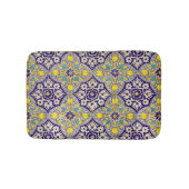 Blauw mediterraan patroongele bloesems badmat (Voorkant)