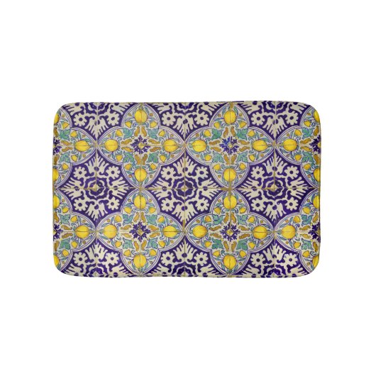 Blauw mediterraan patroongele bloesems badmat (Voorkant)