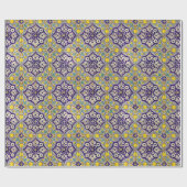 Blauw mediterraan patroongele bloesems cadeaupapier (Vlak)