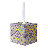 Blauw mediterraan patroongele bloesems decoratie (Achter hoekig)