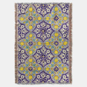 Blauw mediterraan patroongele bloesems deken (Voorkant Verticaal)