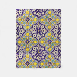 Blauw mediterraan patroongele bloesems fleece deken