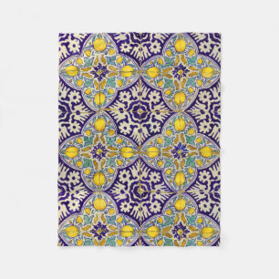 Blauw mediterraan patroongele bloesems fleece deken