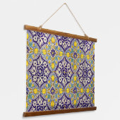 Blauw mediterraan patroongele bloesems hangend wandkleed (Gebogen)