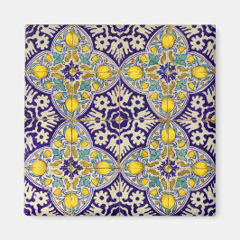Blauw mediterraan patroongele bloesems magneet