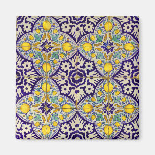 Blauw mediterraan patroongele bloesems magneet