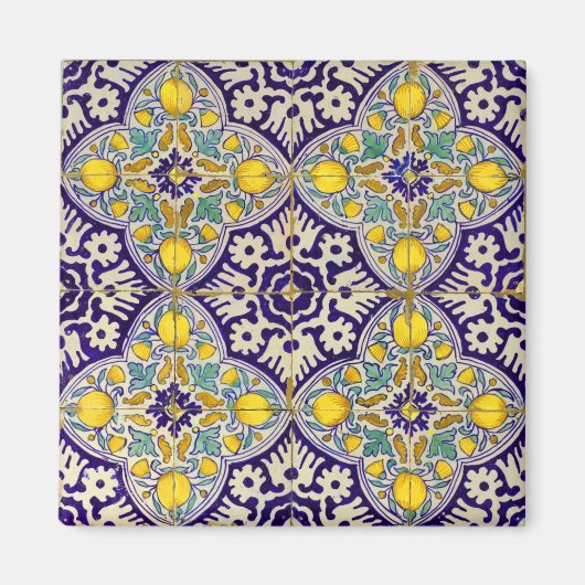 Blauw mediterraan patroongele bloesems magneet (Voorkant)