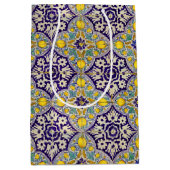 Blauw mediterraan patroongele bloesems medium cadeauzakje (Voorkant)