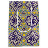 Blauw mediterraan patroongele bloesems medium cadeauzakje (Achterkant)