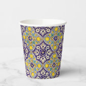 Blauw mediterraan patroongele bloesems papieren bekers (Links)