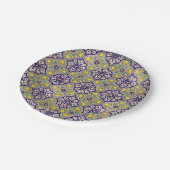 Blauw mediterraan patroongele bloesems papieren bordje (Gekanteld)
