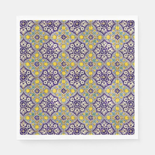 Blauw mediterraan patroongele bloesems servet (Voorkant)