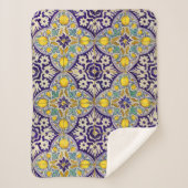 Blauw mediterraan patroongele bloesems sherpa deken (Voorkant)