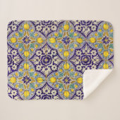 Blauw mediterraan patroongele bloesems sherpa deken (Voorkant (horizontaal))