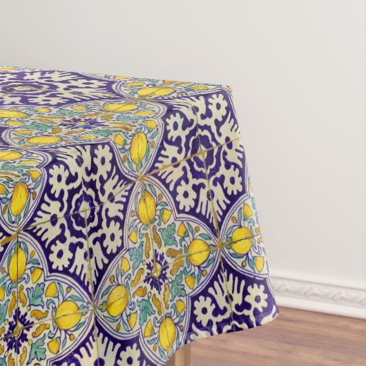 Blauw mediterraan patroongele bloesems tafelkleed (Voorbeeld)