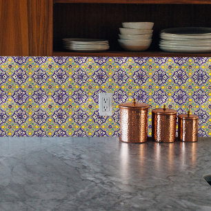 Blauw mediterraan patroongele bloesems tegeltje