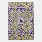 Blauw mediterraan patroongele bloesems theedoek (Verticaal)