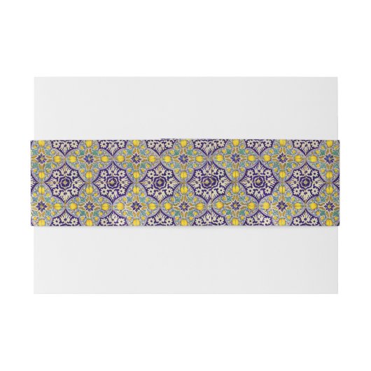 Blauw mediterraan patroongele bloesems uitnodigingen wikkel (Achterkant Voorbeeld)