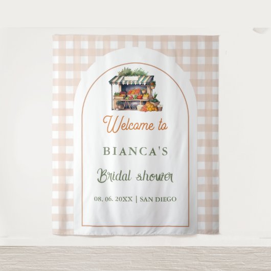 Blauw Mediterraan tegelboog bruidsfeest welkom Wandkleed (Voorkant)