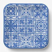 Blauw Mediterraan tegelhuwelijk of bruidsfeest Papieren Bordje (Voorkant)