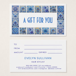Blauw mediterraan tegels lijst cadeaubon visitekaartje