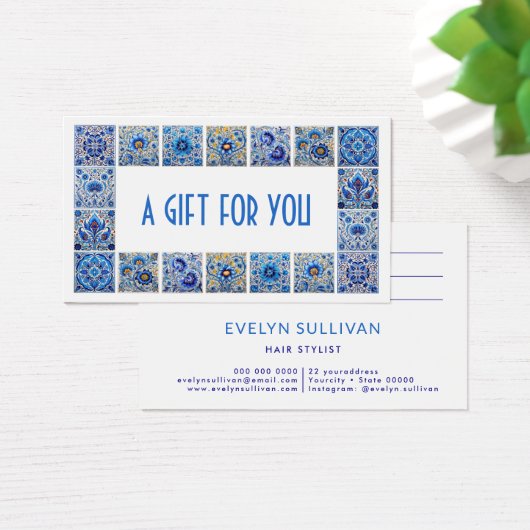 Blauw mediterraan tegels lijst cadeaubon visitekaartje (Bureau)