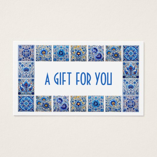 Blauw mediterraan tegels lijst cadeaubon visitekaartje (Voorkant)
