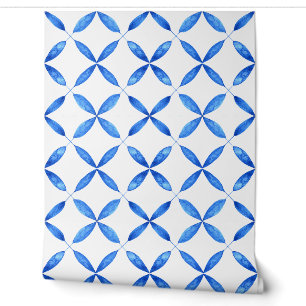 Blauw mediterraan waterverf tegel patroon behang