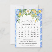 Blauw Mediterraans Boho Lemon Italiaanse kalender Save The Date (Voorkant)